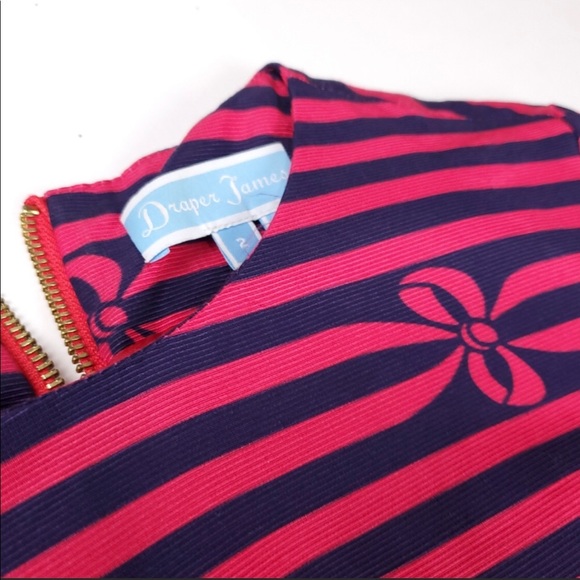 Draper James pink and navy stripe gold button dress. - Picture 2 of 5